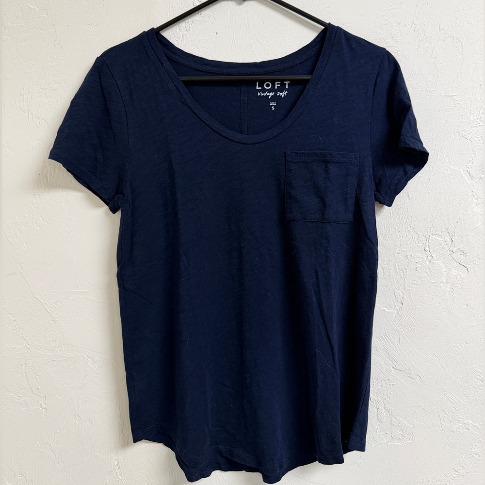 LOFT Navy V-Neck Short Sleeve Pocket Tee